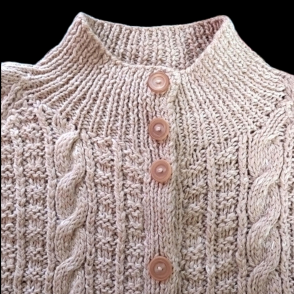 Handmade Cable Knit Long Slouchy Fuzzy Wool Cardigan Ribbed Cuffs Oatmeal Color - Picture 2 of 13